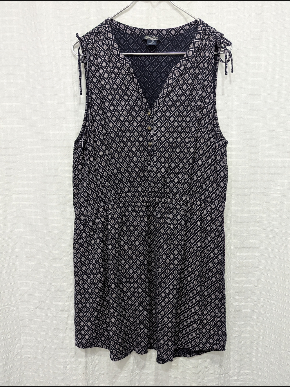 Lucky Brand Boho Dropped Cinch Waist Sleeveless Geometric Mini Dress Pockets XL
